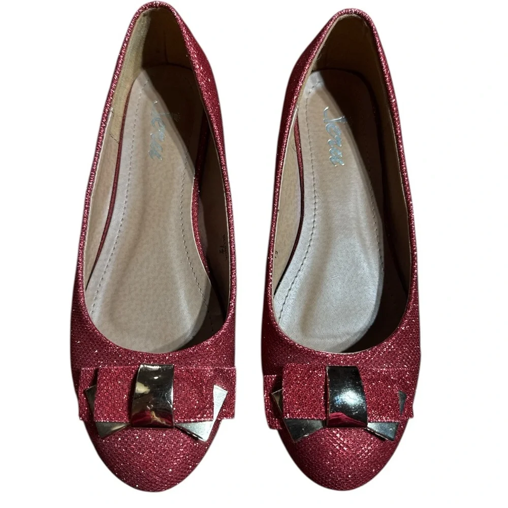 BNWOB Jeru Belinda Red Glitter Sparkle Flat Shoes 7.5 Wizard of Oz Shoes 7.5 - Picture 6 of 7